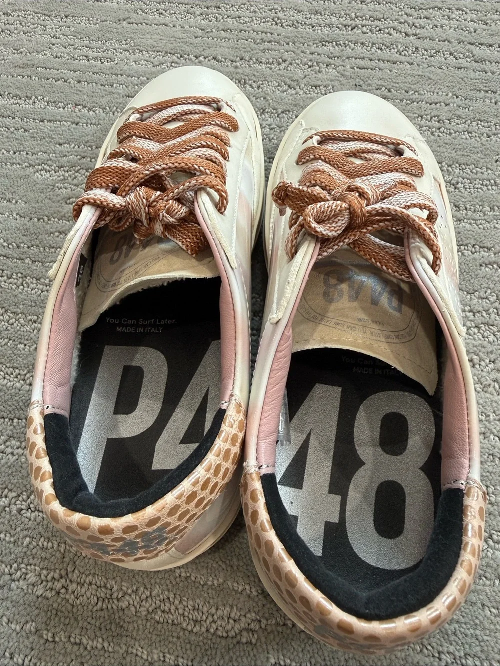 P448 Pink Iridescent Leather Low Top Sneakers Women’s EU 38 Made in Italy